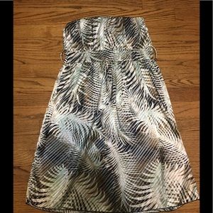 Strapless tropical print dress